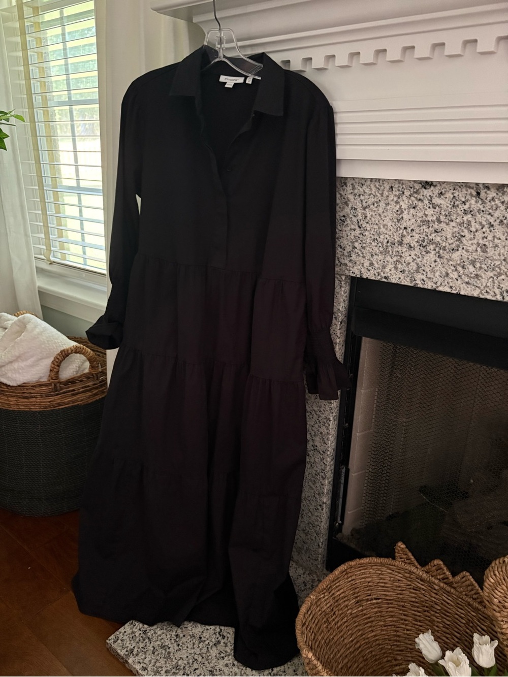 Chico's Black Tiered Maxi Shirt Dress